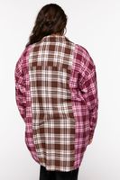 Women's Reworked Plaid Longline Shirt in Brown/Pink, 2X