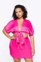 Women's Satin Knotted Mini Skirt Shocking Pink,