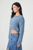 Women's Marled Knit Cropped Sweater in Dusty Blue, XL