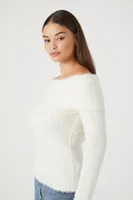 Women's Fuzzy Knit Off-the-Shoulder Sweater