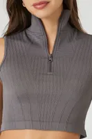 Women's Seamless Half-Zip Crop Top in Charcoal Small