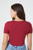 Women's Curved-Hem Cropped T-Shirt in Burgundy Large