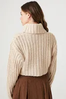 Women's Cropped Turtleneck Sweater in Cream Large