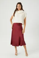 Women's Picot-Trim Satin Midi Skirt in Burgundy Medium