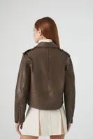 Women's Boxy High-Low Moto Jacket Brown