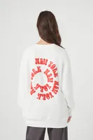 Women's Fleece New York Graphic Pullover in Cream/Red Small