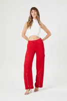 Women's Satin Cargo Zipper Pants in Red Small