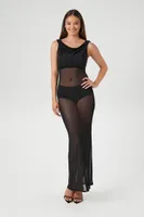 Women's Sheer Mesh Bodycon Maxi Dress in Black Large