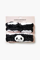 Panda Headwrap & Wristband Set in Black/White