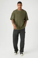 Men Textured Crew Neck T-Shirt in Olive Small