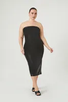 Women's Faux Leather Midi Tube Dress in Black, 2X