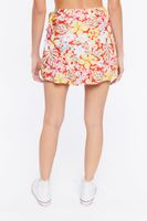 Women's Tropical Floral Print Wrap Mini Skirt in Red Large