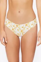 Women's Chain Print Cheeky Bikini Bottoms in White/Yellow Large