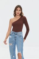 Women's One-Shoulder Long-Sleeve Bodysuit in Chocolate, M/L