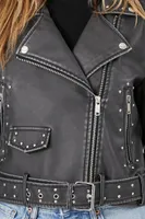 Women's Studded Faux Leather Moto Jacket Washed