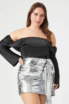 Women's Satin Off-the-Shoulder Top in Black, 1X