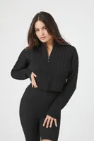 Women's Cable Knit Half-Zip Sweater in Black Small