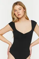 Women's Shirred Cap Sleeve Bodysuit in Black, XL