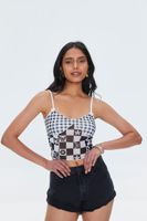 Women's Mixed Plaid Mesh Cami in Black/White Medium