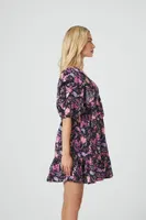 Women's Floral Print Mini Dress in Black Large