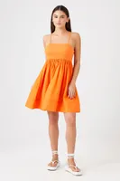 Women's Poplin Babydoll Mini Dress in Orange Large