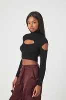 Women's Cutout Sweater-Knit Crop Top in Black Large