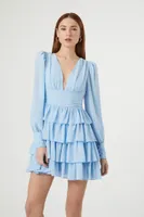 Women's Chiffon Ruffle Mini Dress in Light Blue Small