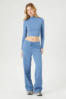 Women's Fleece Drawstring Sweatpants in Dusty Blue, XS