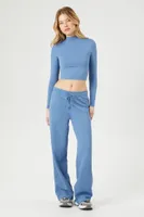 Women's Fleece Drawstring Sweatpants in Dusty Blue, XS