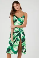 Women's Twist-Back Tropical Leaf Midi Dress