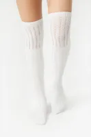 Over-the-Knee Pointelle Knit Socks in White