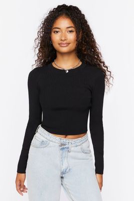 Women's Fitted Rib-Knit Sweater in Black Large