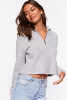 Women's Marled Half-Zip Sweater in Light Grey Medium