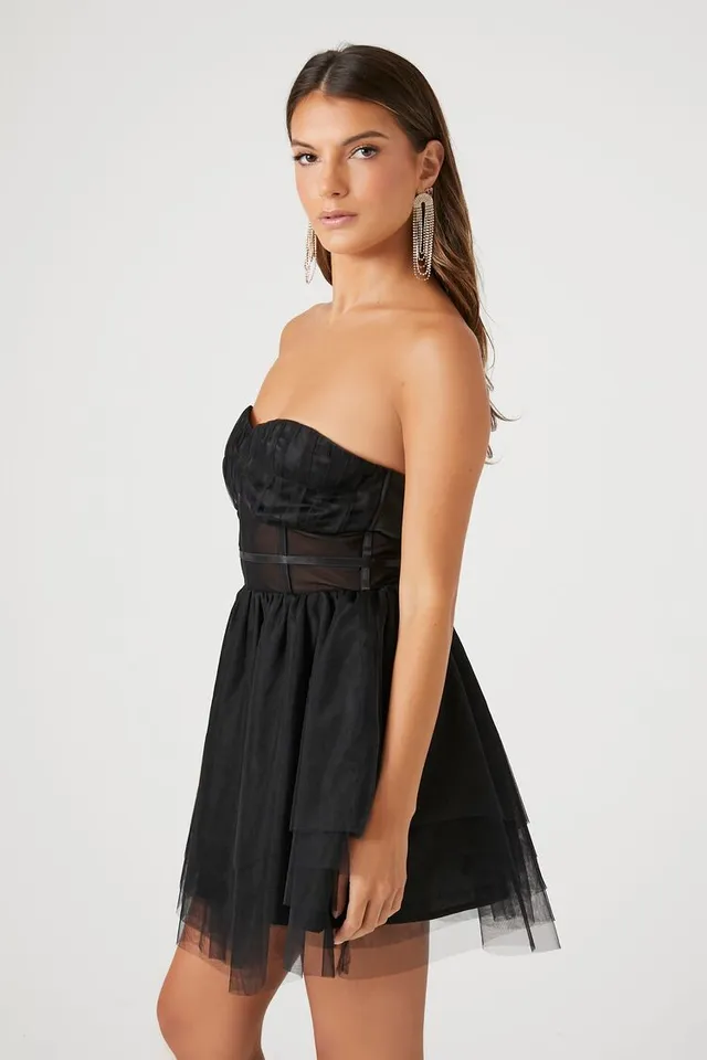 Forever 21 Women's Caged Mesh Sweetheart Mini Dress in Black Small |  MainPlace Mall