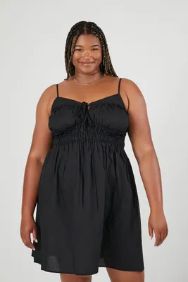 Women's Tie-Front Cami Mini Dress in Black, 3X