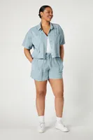 Women's Patch Pocket Short-Sleeve Shirt in Blue, 0X