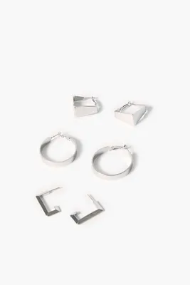 Women's Geo Hoop Earring Set in Silver