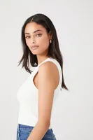 Women's Sweater-Knit One-Shoulder Crop Top in White Small