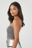 Women's Ruched Lace-Up Tube Top in Dark Grey Medium