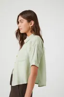 Women's Pleated Puff-Sleeve Shirt in Sage, XL