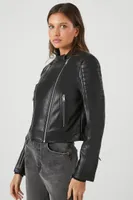 Women's Dual-Zip Faux Leather Moto Jacket in Black, XS