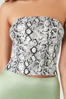 Women's Snake Print Cropped Tube Top in White Medium