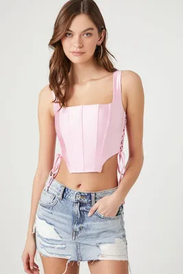 Women's Corset Lace-Up Crop Top in Pink, XXL