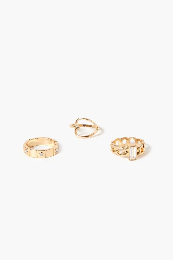 Women's Rhinestone Ring Set in Gold/Clear, 8