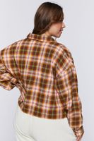 Women's Plaid Drop-Sleeve Shirt in Turkish Coffee/Pink, 2X