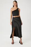 Women's Satin Slit Midi Slip Skirt