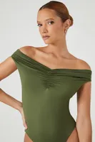 Women's Contour Off-the-Shoulder Bodysuit in Olive Large