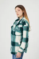 Women's Faux Shearling Plaid Shacket in Green Large