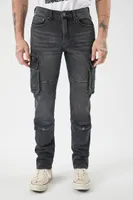 Men Slim-Fit Mid-Rise Cargo Jeans in Washed Black, 33