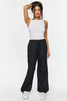 Women's Drawstring Low-Rise Parachute Pants in Black Large